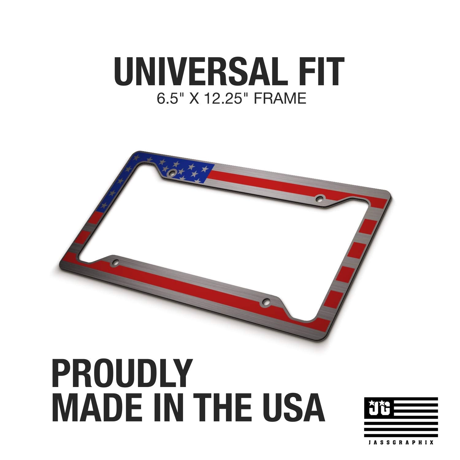 American Flag License Plate Frame - Red And Blue On Brushed - Tactical- Car Tag Frame