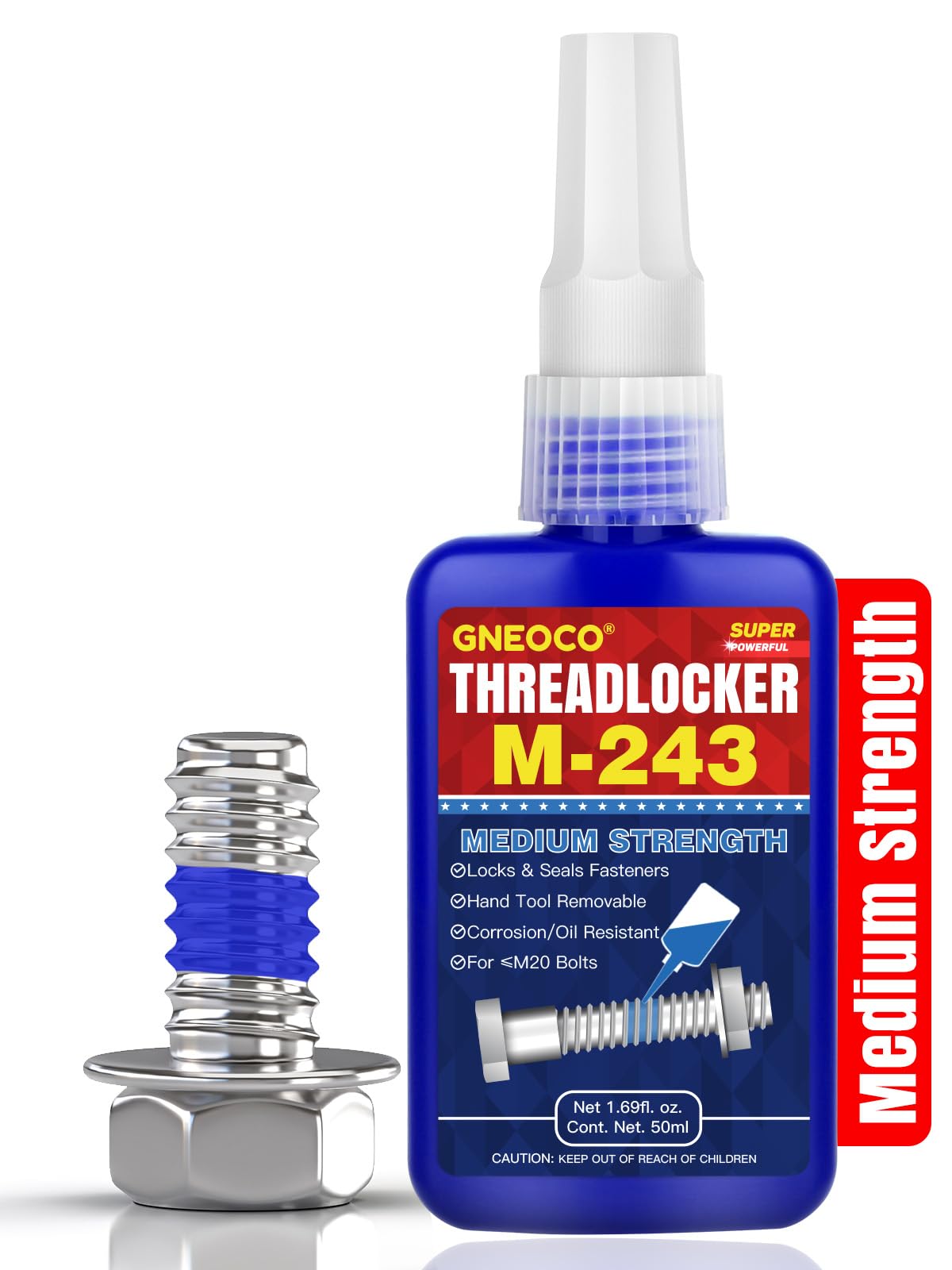 Threadlocker Blue 243 1.69 Fl Oz/50 Ml, Thread Lock Medium Strength Lock Tight For Nuts, Bolts, Fasteners And Metals, Anaerobic