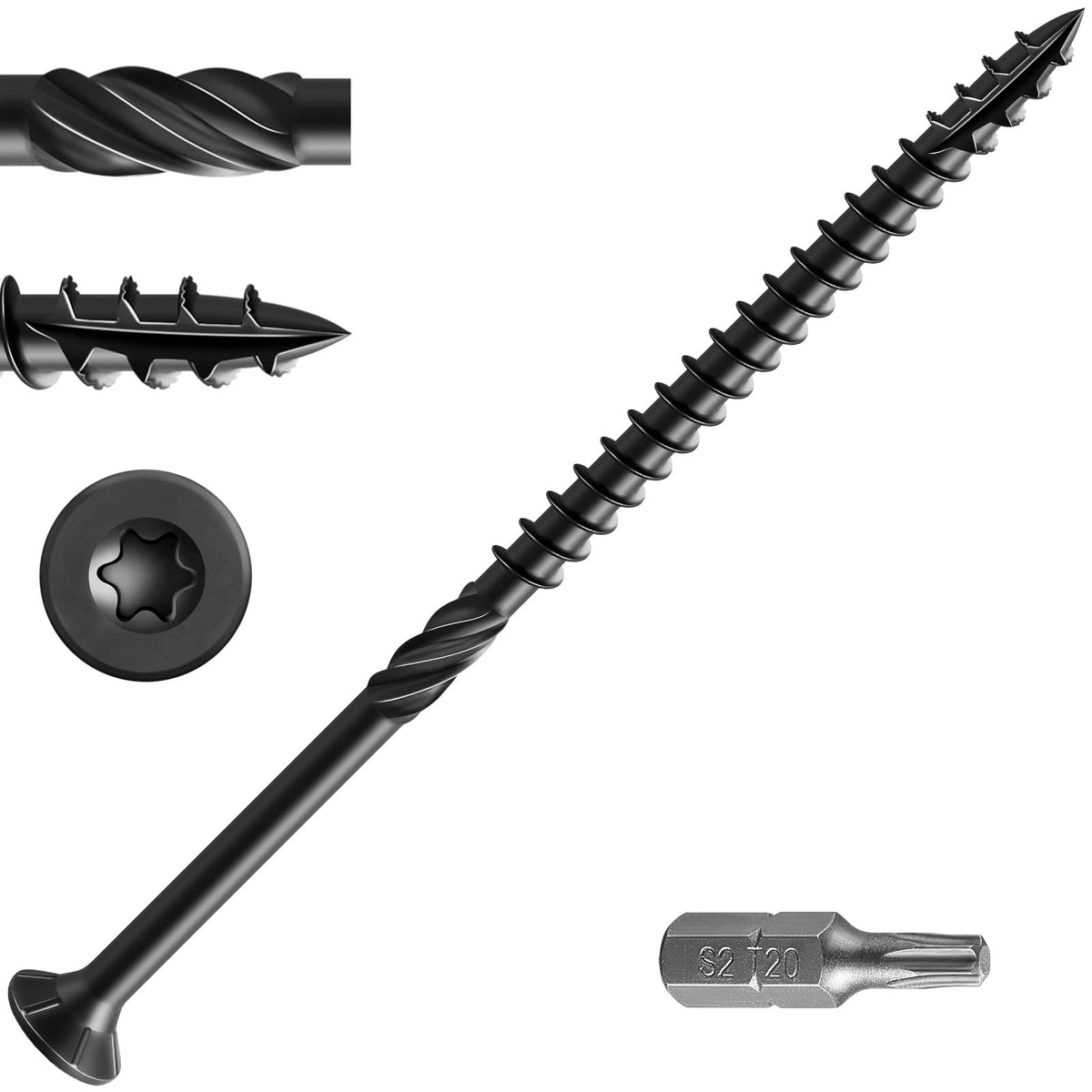 Wensilon #10 * 4' Black Deck Screws, (106Pcs) 2 Lbs.Exterior Wood Screws, Rust Resistant Epoxy Coated, Bronze, T25 Star Bit