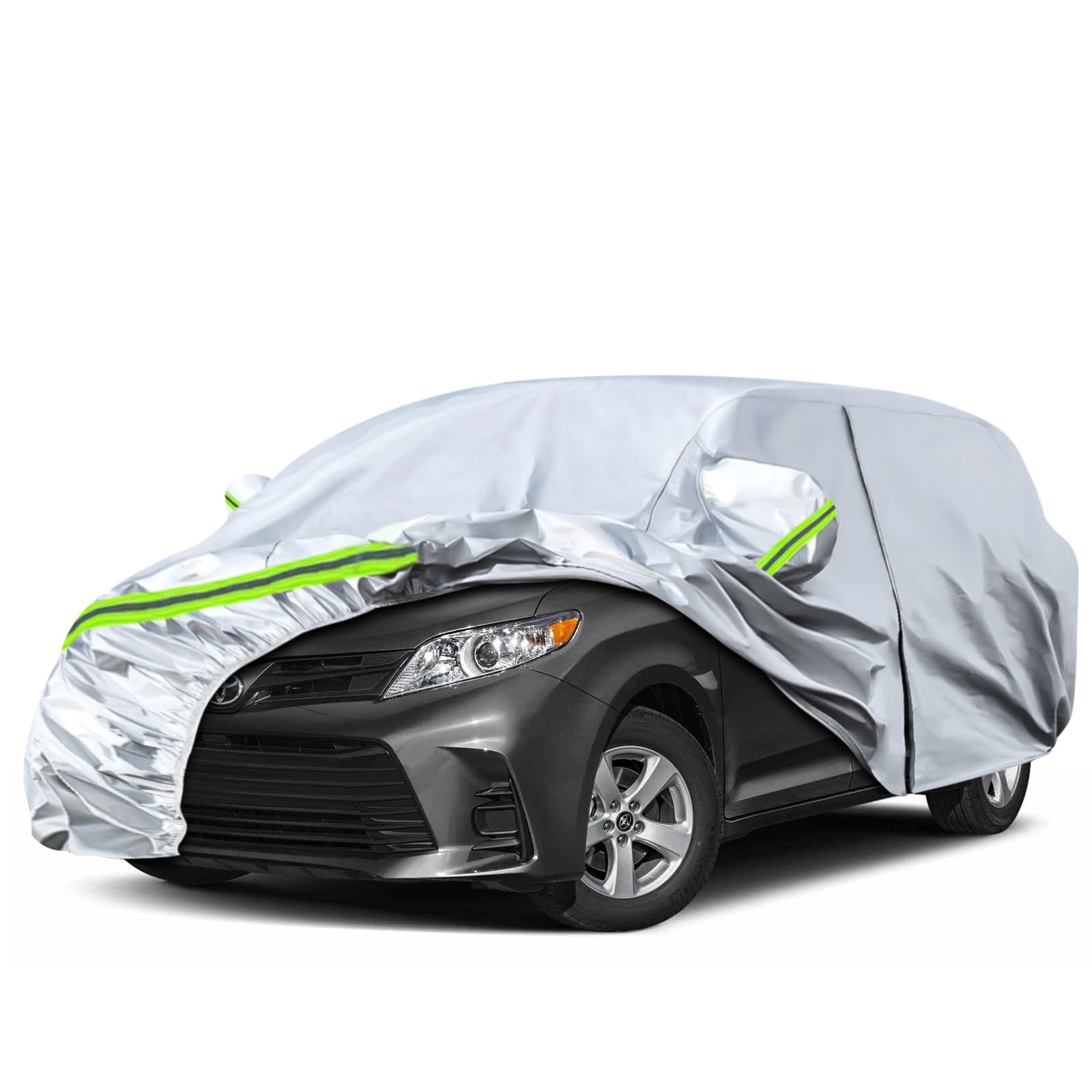 Waterproof Car Covers Replace For 2003-2025 Toyota Sienna Minivan, 6 Layers Silver All Weather Custom-Fit Car Cover With Zipper