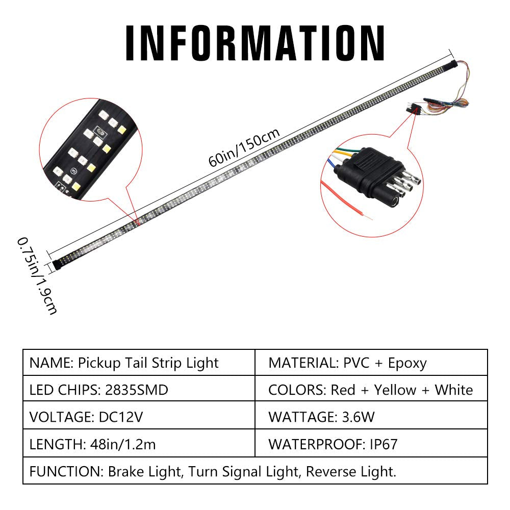 1797 Led Pickup Truck Tail Light Strip Tailgate Rear Turn Signal Brake Reverse Back Up Light Bar Accessories For Ford Chevrolet