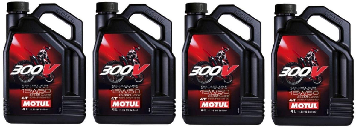 Motul 104129 Set of 4 300V Road Racing 15W-50 Motor Oil 1-Gallon Bottles