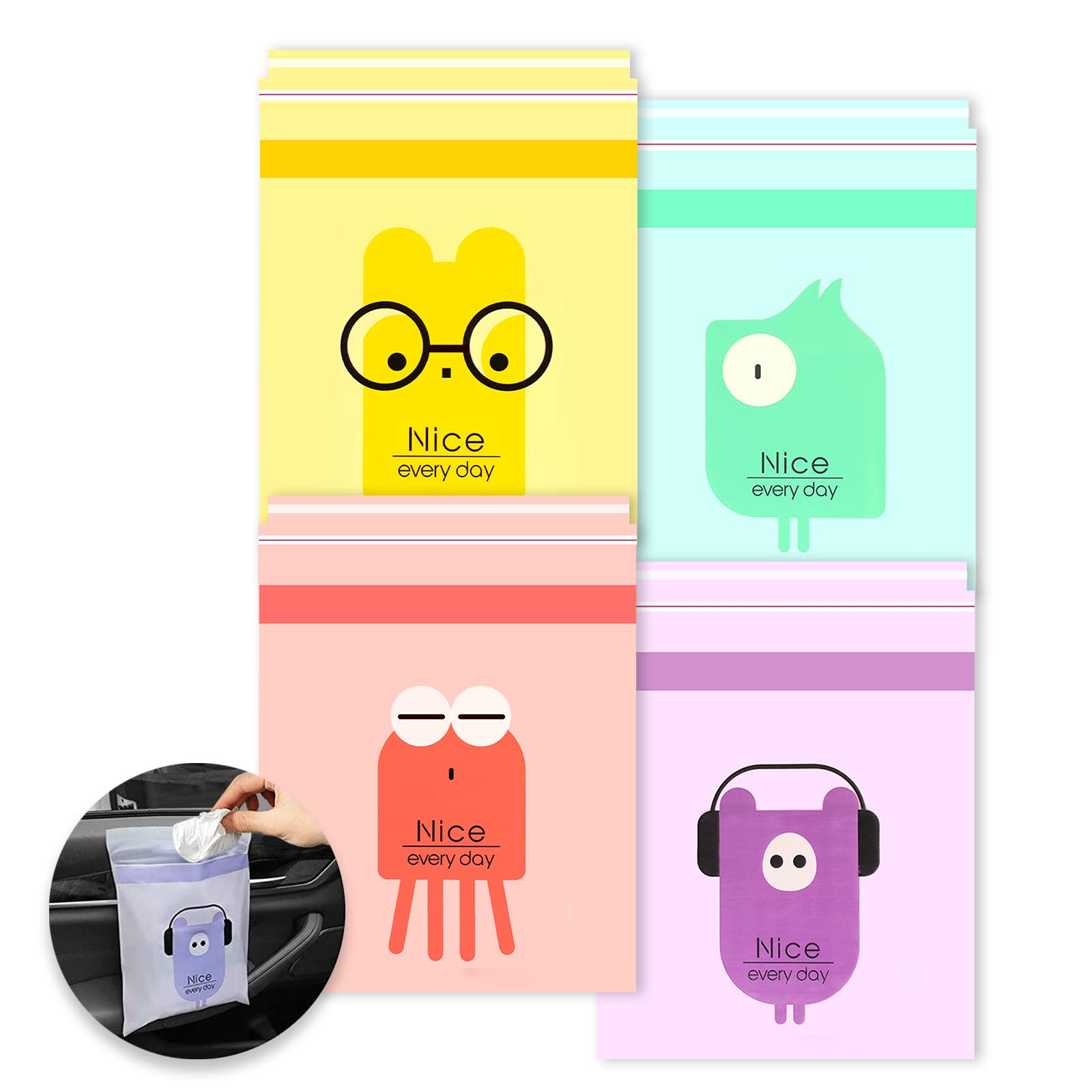 32Pcs Car Trash Bags Easy Stick-On Disposable Portable Car Garbage Bags, Waterproof Leak Proof Barf Vomit Bags, Self Adhesive Cl