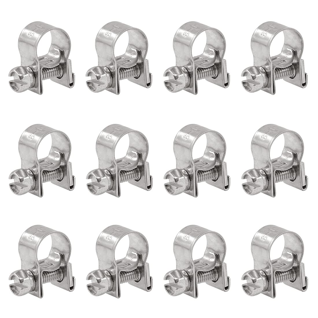 Glarks 12Pcs Stainless Steel Mini Fuel Injection Hose Clamps Adjustable Pipe Hose Clip Tube Clamps Assortment Kit (8-10Mm)