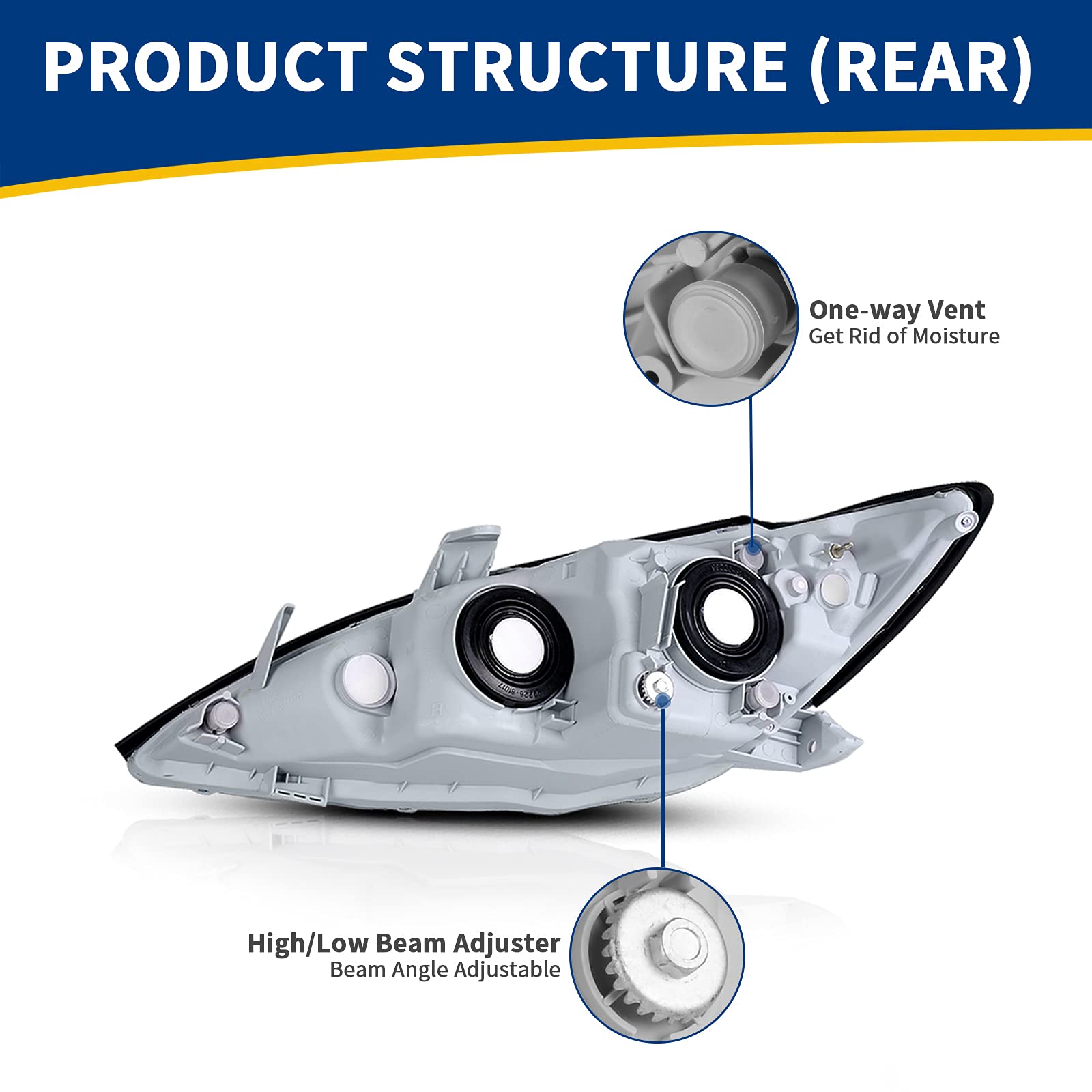 Autosaver88 Headlight Assembly Compatible With 2005-2006 Camry Us Built Le & Xle Chrome Housing With Amber Reflector Clear Lens