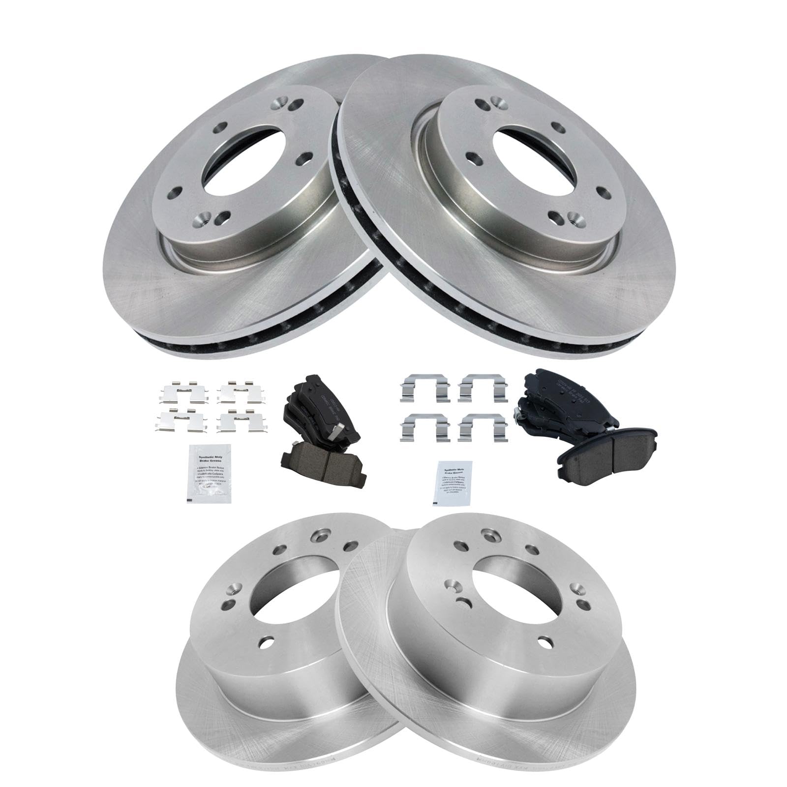 Trq Front And Rear Brake Pad & Rotor Kit Brake Pads Brake Rotor Ceramic Compatible With 2007-2010 Hyundai Elantra
