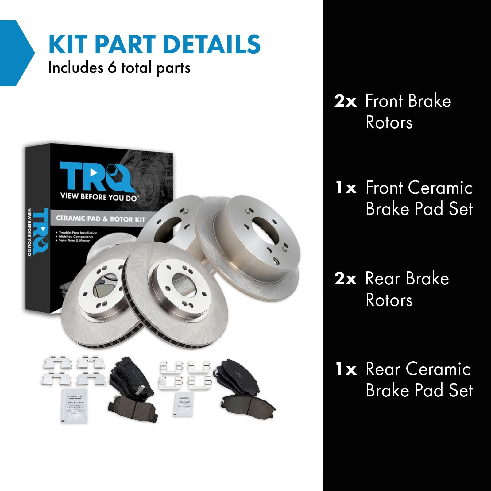 Trq Front And Rear Brake Pad & Rotor Kit Brake Pads Brake Rotor Ceramic Compatible With 2001-2006 Hyundai Santa Fe