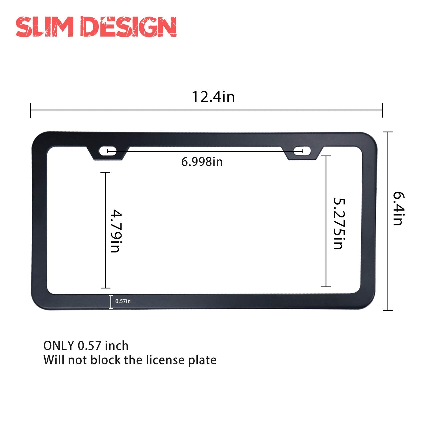Livtee Black Aluminum License Plate Frames, 2 Pcs Car Licence Plate Covers Slim Design With Black Bolts Washer Caps For Us Vehicles