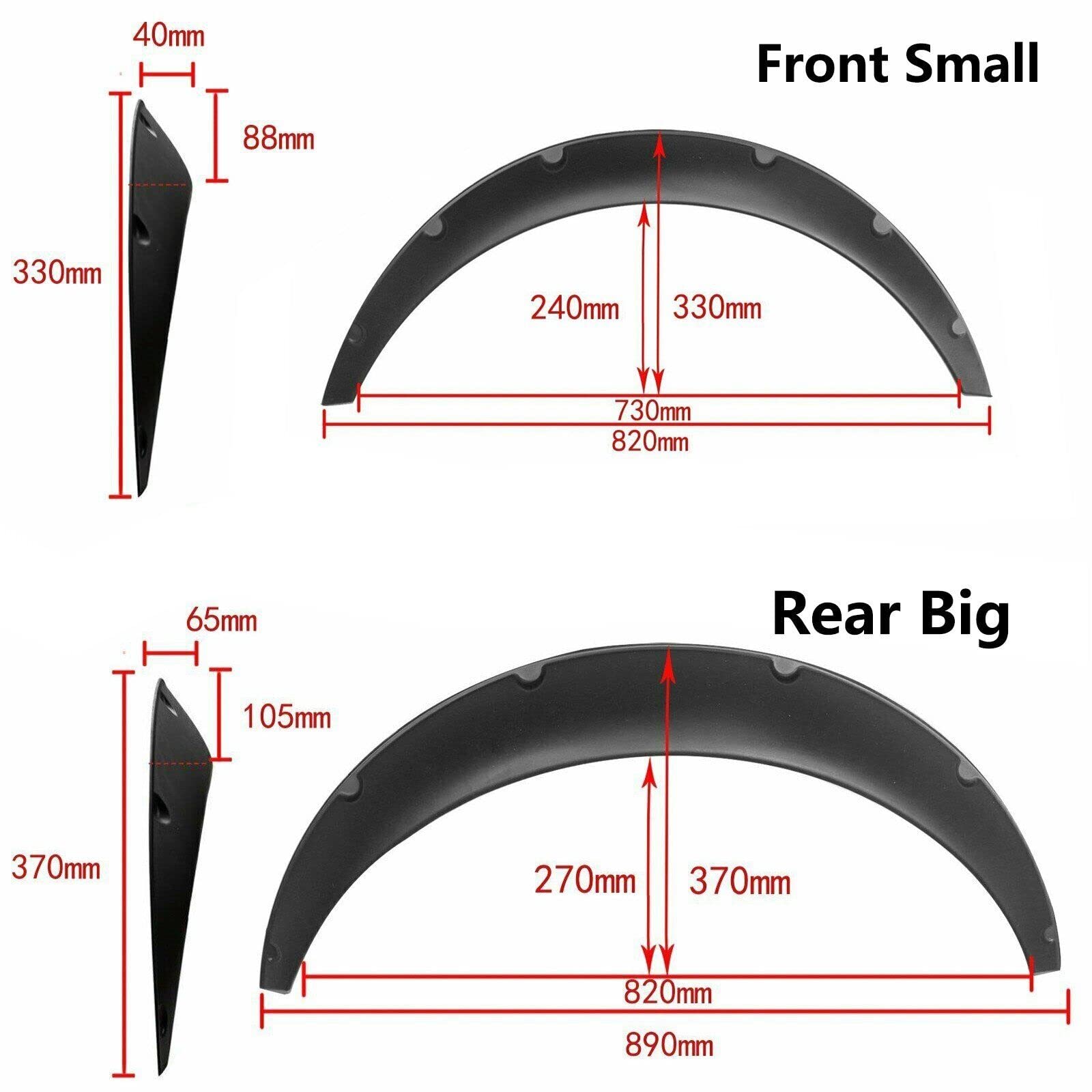 Blackhorse-Racing 4Pcs 3.5''/890Mm Universal Car Wheel Fender Flares Flexible Wide Body Wheel Arches Pu(82+89Cm)