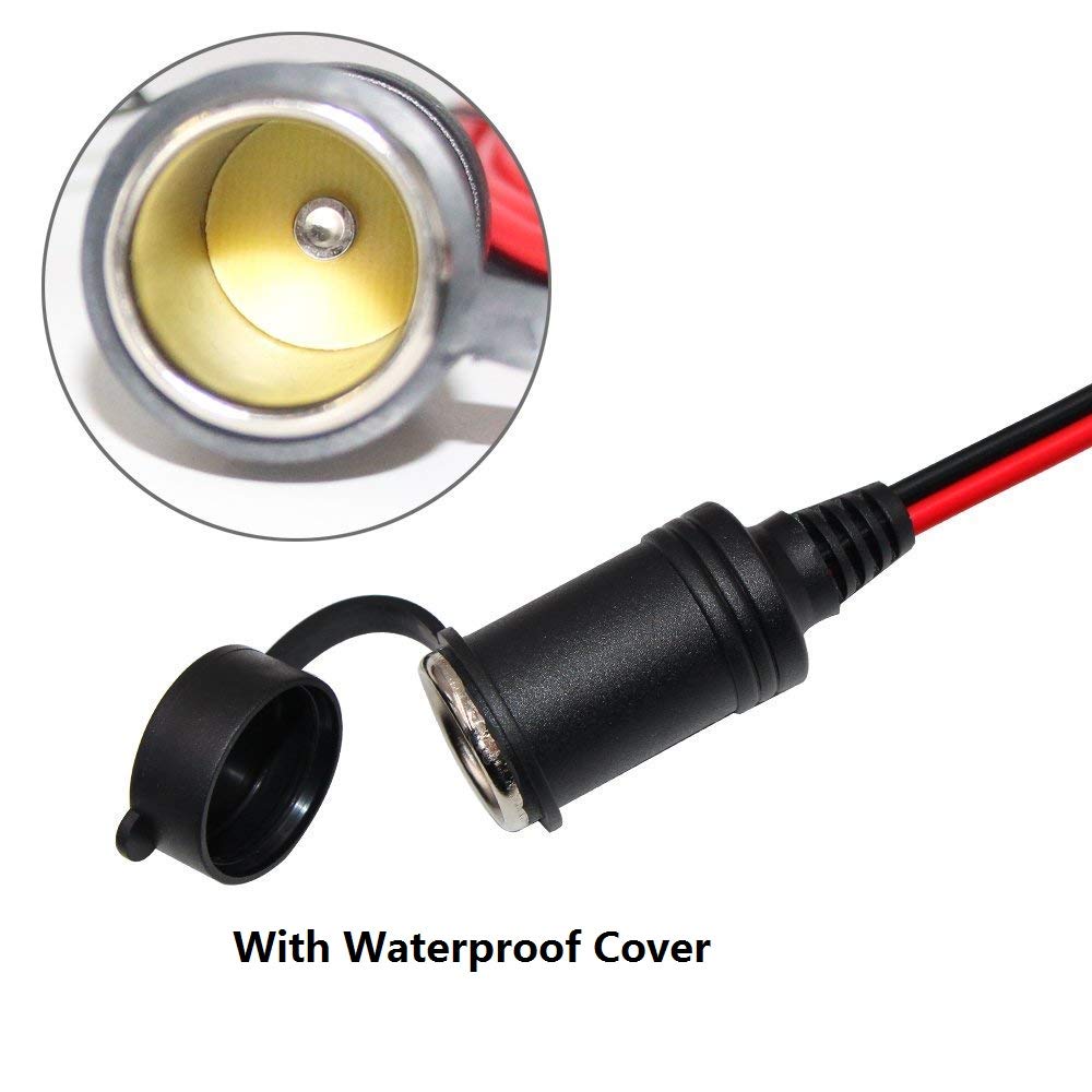 SPARKING 12FT 12V Female Car Cigarette Lighter Socket Extension Cord with Battery Alligator Clips Car Battery Clip-on Extension