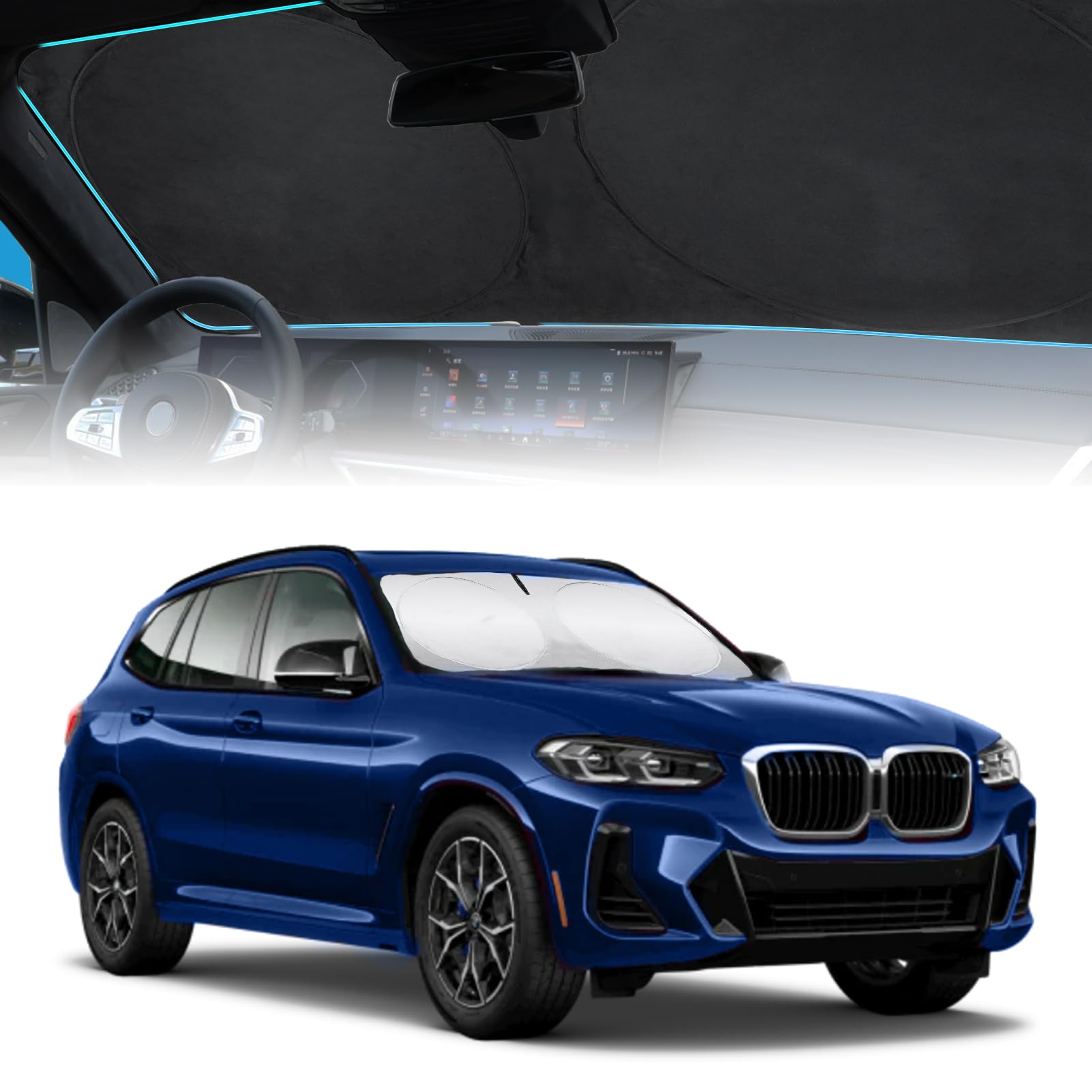 Boodancars Windshield Sun Shade Foldable Sunshade For 2024 X3 Suv Windshield Cover Custom-Fit 2023 2022 2021 2020 2019 2018 Bmw