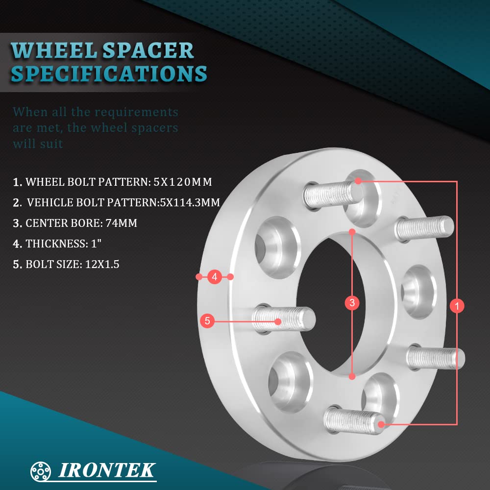 IRONTEK 1'' Wheel Adapters & Spacer 5x4.5 to 5x4.75 (74mm Bore, 12x1.5 Studs) Wheel Adapters (Change Your Bolt Pattern) FIT Chev