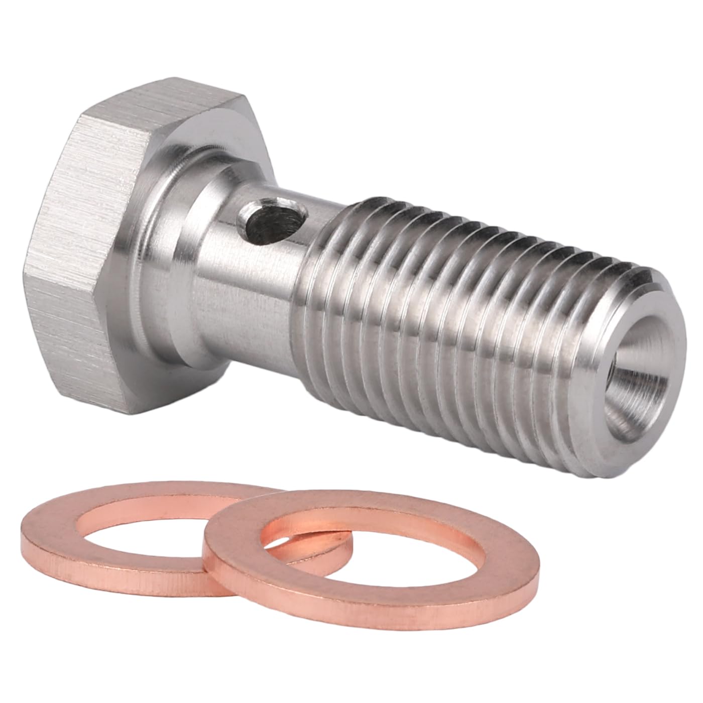 Podavelle M10X1.25 Metric Stainless Steel Single Banjo Bolt Brake Fitting Adapter 24Mm Long With Copper Washers