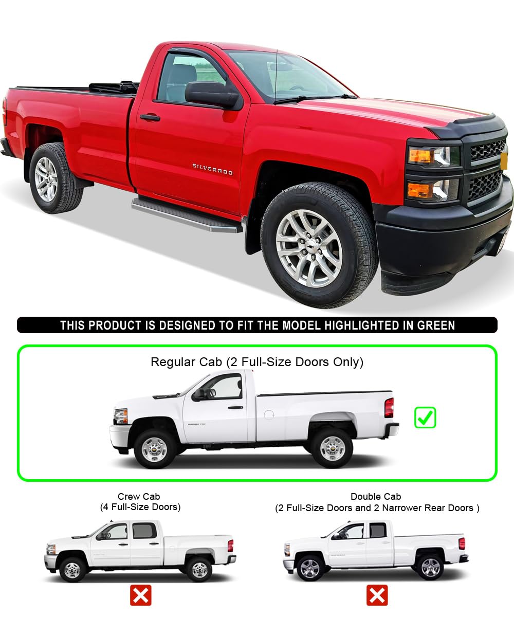 APS Polished Running Boards Compatible with Chevy Silverado GMC Sierra 2007-2018 Regular Cab & 2500 3500 HD 2019 (Exclude 07 Cla