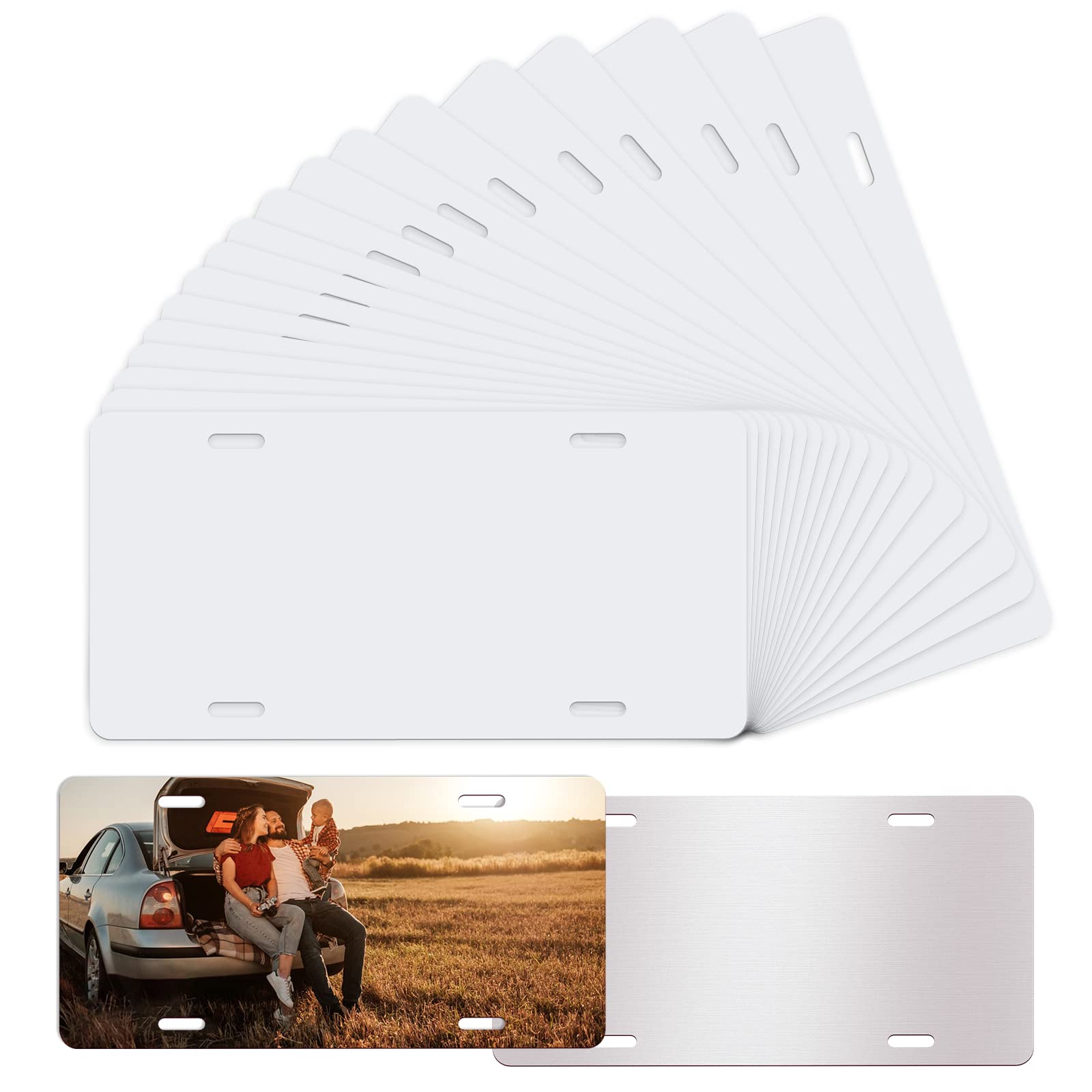 20 Pack Sublimation License Plate Blanks, Metal Aluminum Automotive Front License Plate Tag, Heat Thermal Transfer Sheet Diy Pic