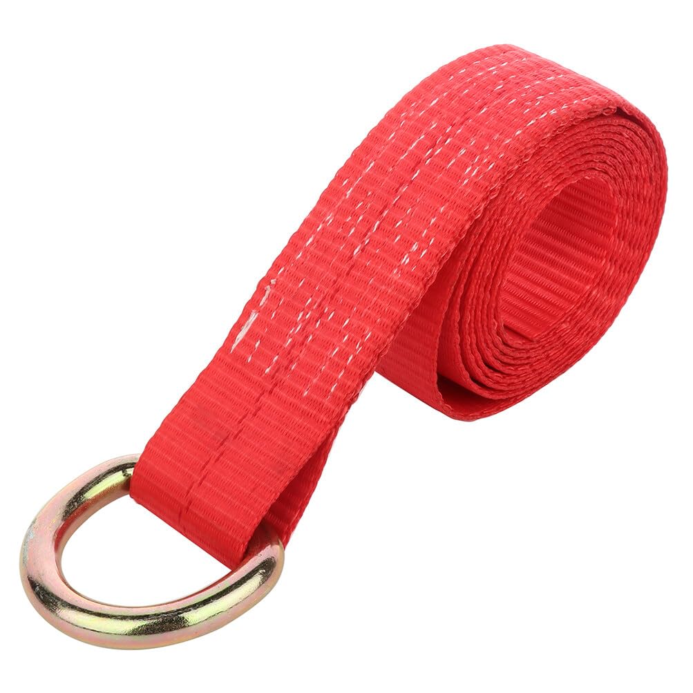 Automuto 2 Inch X 8 Ft Lasso Strap With D Ring Red Auto Tie Down Webbing, Pack Of 4