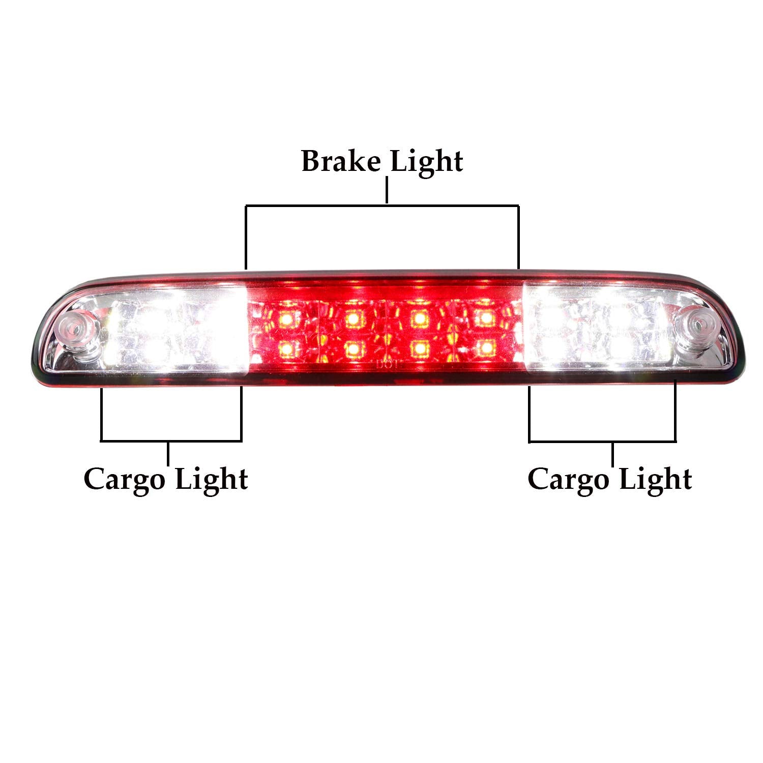 Dibanyou LED 3rd Brake Light for Ford F250 F350 F-450 F-550, 93-11 Ranger, 01-05 Explorer Sport Trac - Chrome Housing Red