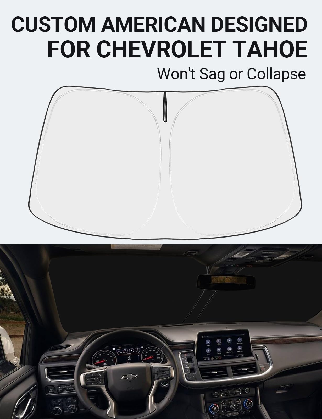 Proadsy Front Windshield Sun Shade Foldable Sunshade Protector Custom Fit 2025 2024 2023 2022 2021 Chevrolet Tahoe Z71, Premier, High Country, Rst, Lt, Ls Accessories 2025 Upgrade