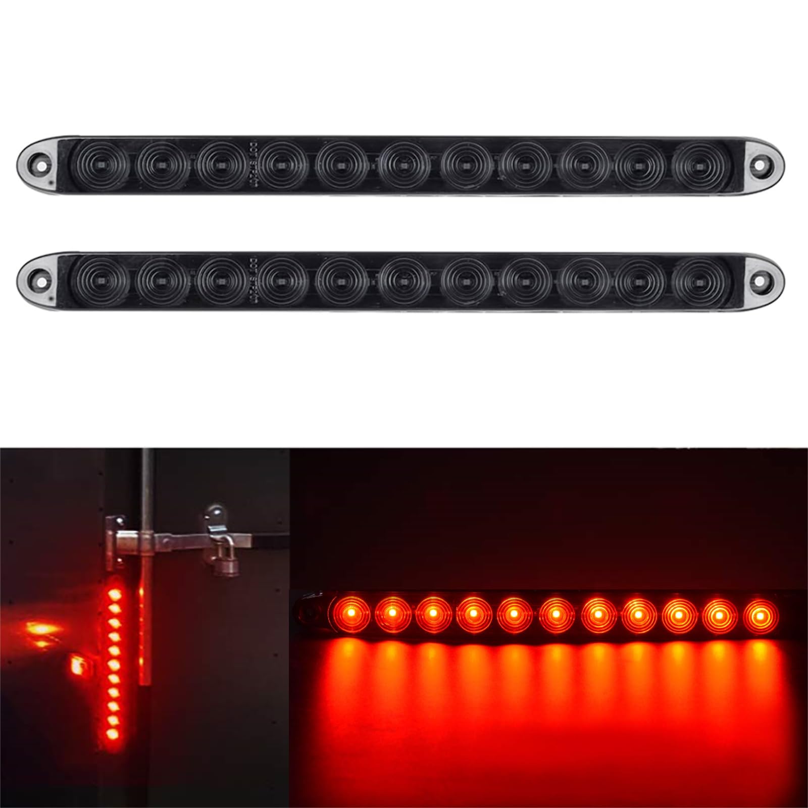 Perfectech Smoke Lens Red 11 Led Trailer Brake Tail Light, 2 Pack 16    Led Stop Turn Signal Tail Lights Waterproof Brake Strip