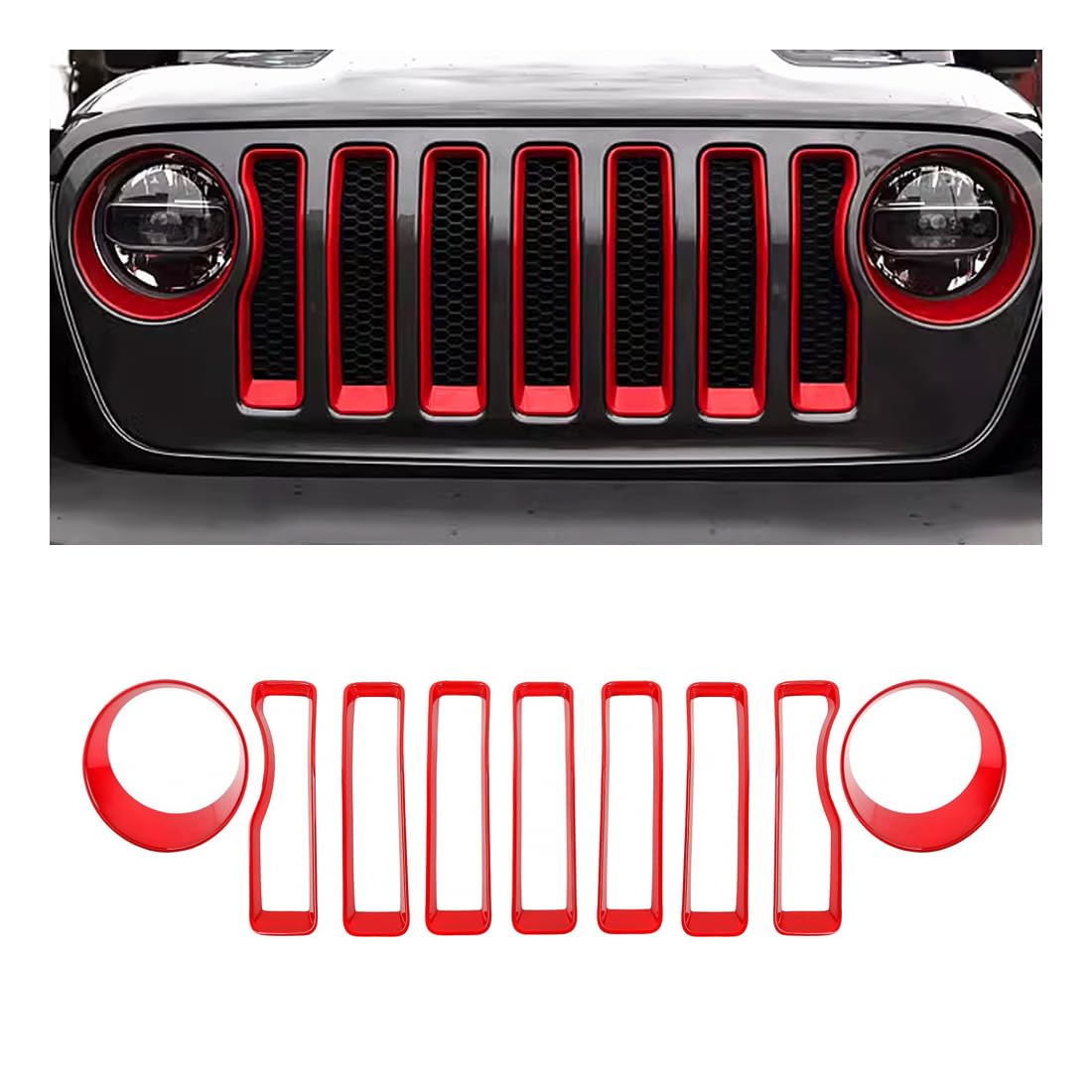 MAXDOM Grille Inserts Headlight Covers Set Fits for (2018-2023) Wrangler JL and Gladiator JT partial models Part#6KM35MRCAA (Red