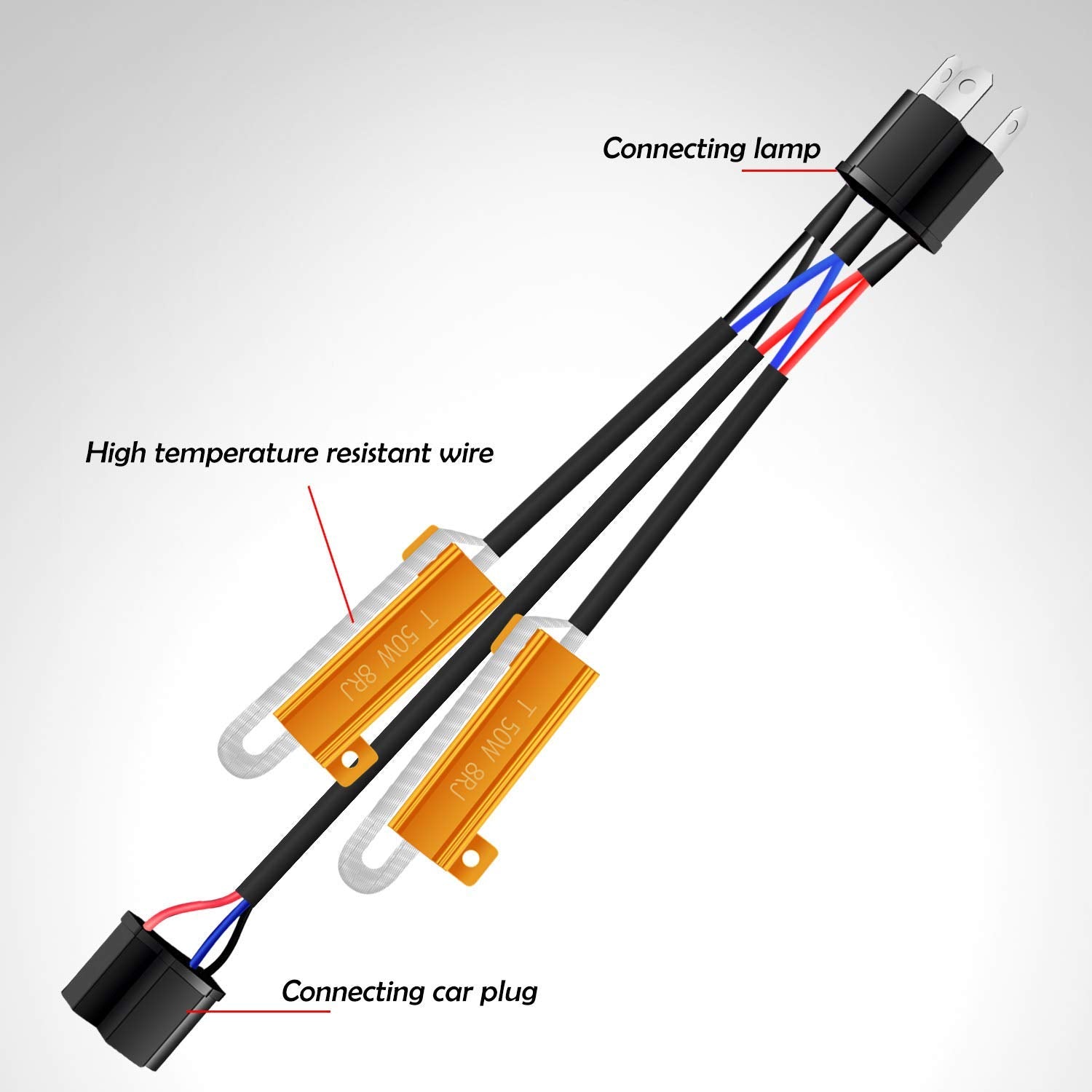 O-Nex H4 9003 Led Load Resistor Kit 50W 8Ohm Headlight Bulb Relay Harness Adapter Anti Flicker Error Decoder Warning Canceller