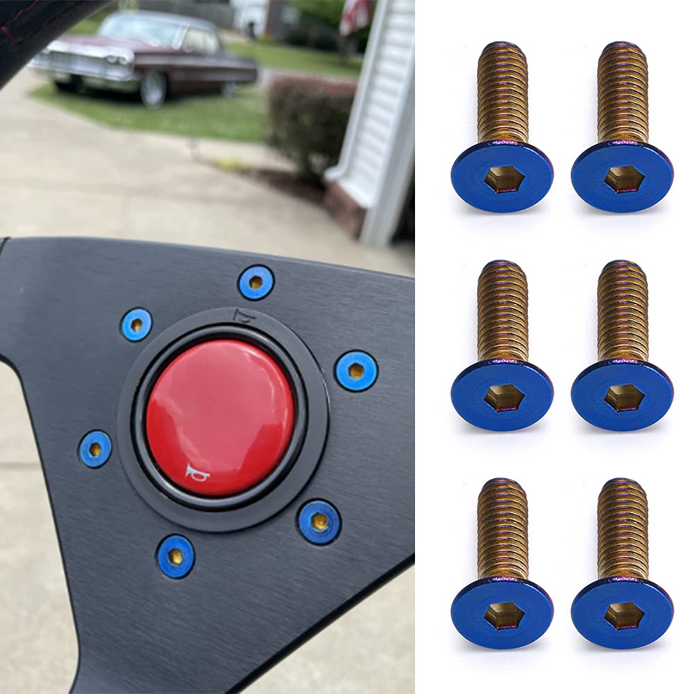 Pqy 6Pcs Steering Wheel Screw Bolts Taper M5  0.8 Length 15Mm Burnt Titanium Finish Flat Head