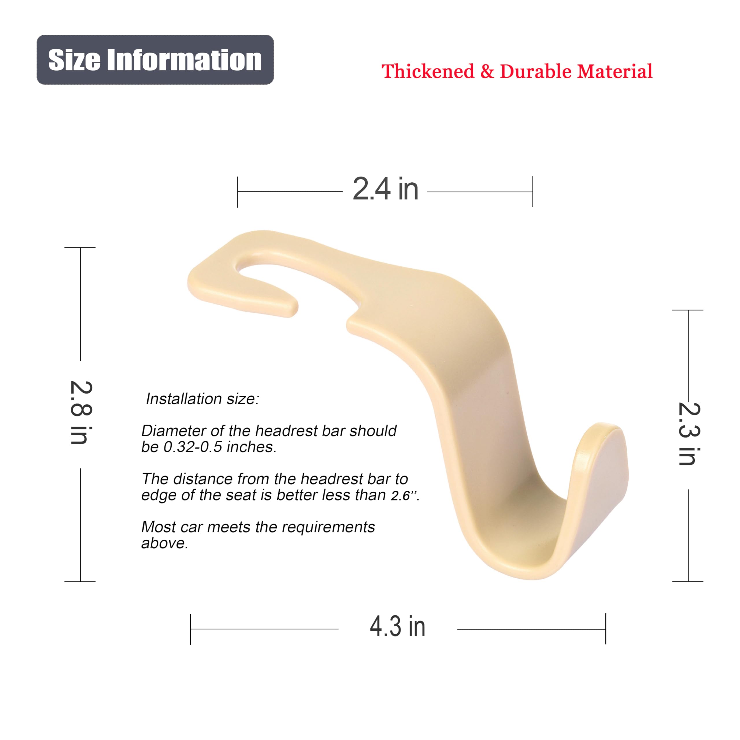 Amooca Universal Multifunctional Car Vehicle Headrest Hook, Organizer Hanger Storage Hook For Bag Purse Cloth Grocery (Beige Set