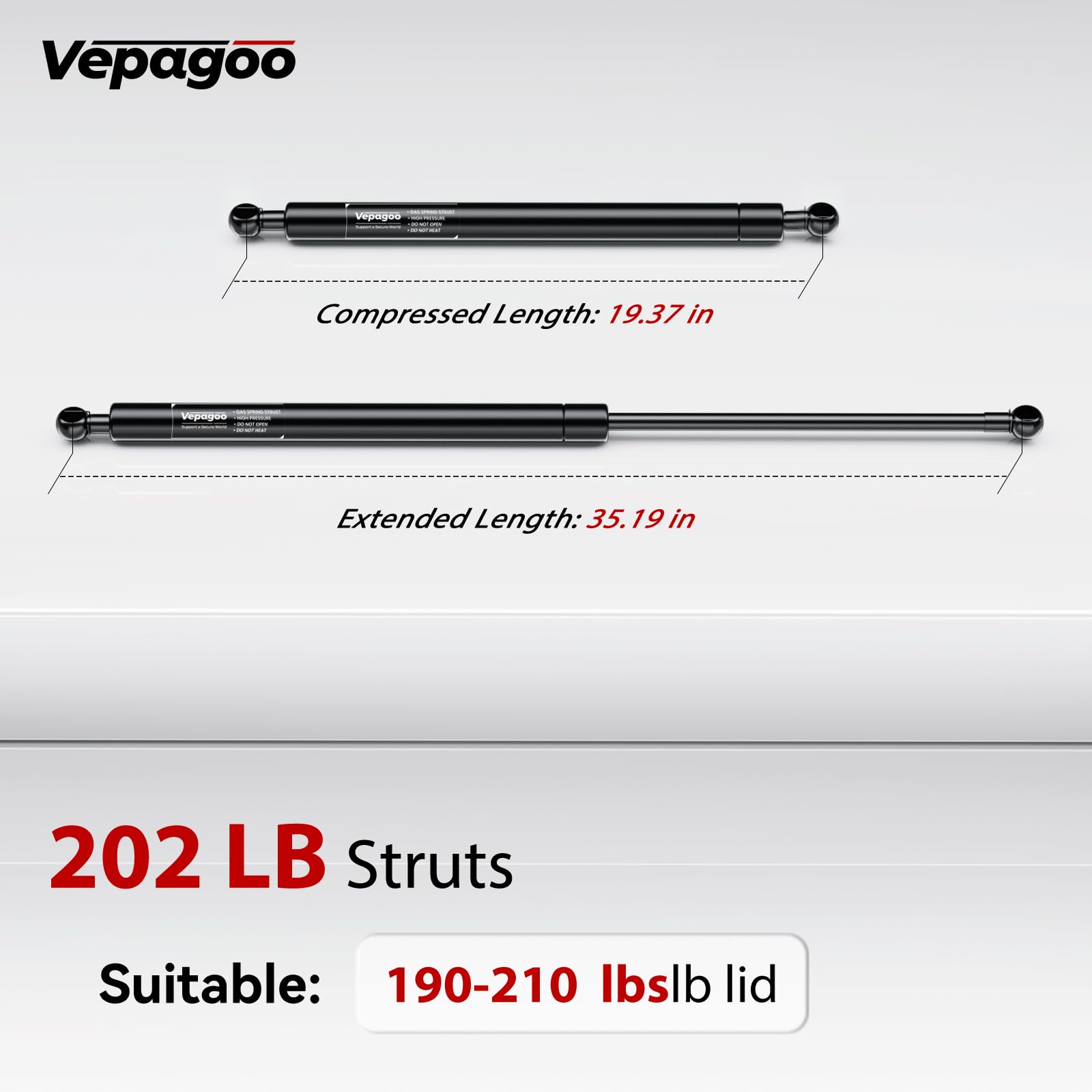 Vepagoo 35 Inch Gas Strut 202Lb/899N Heavy Duty Lid Gas Struts Shock Lift Support Spring For Tonneau Cover Rv Kitchen Door Truck