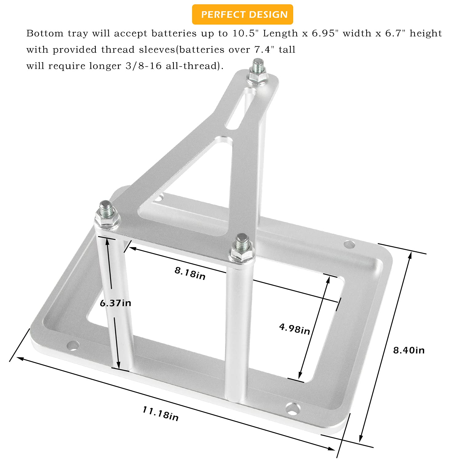 Universal Battery Tray Hold Down Trunk Battery Relocation Box Billet Aluminum 551181 For Optima Race Racing Mount Red Yellow Blue Top 34 34/78 D34 D34/78 34M D34M Battery Mount