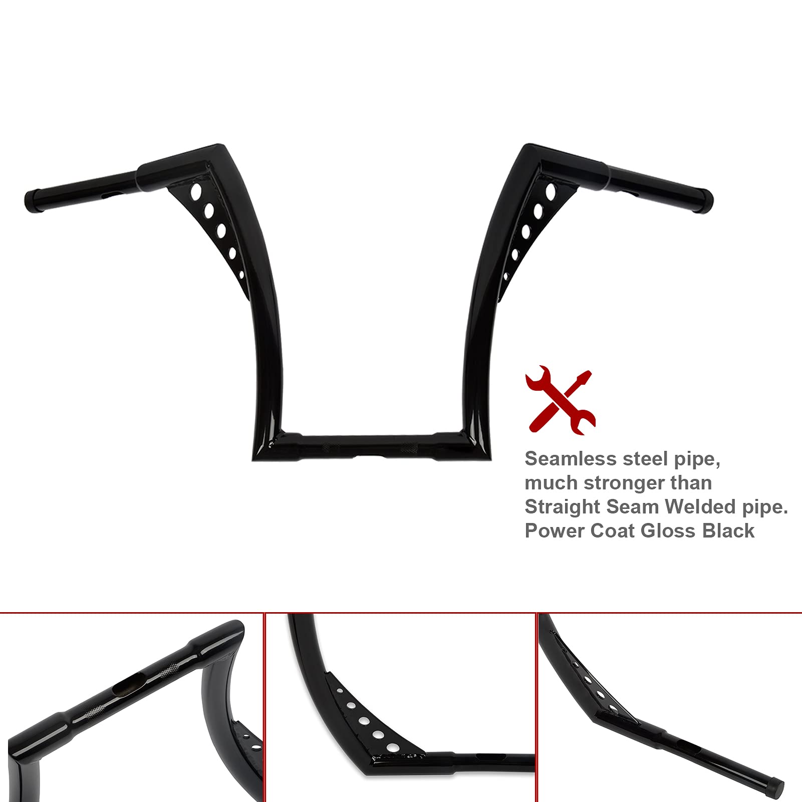 Wsays 12' Rise Handlebar Ape Monkey Bar 1-1/4' Diameter Bar Compatible With Harley Sportster Xl 1200 883 Softail Dyna Touring Road Glide 1998-2013 And Road King 1994-2022 Models, Black