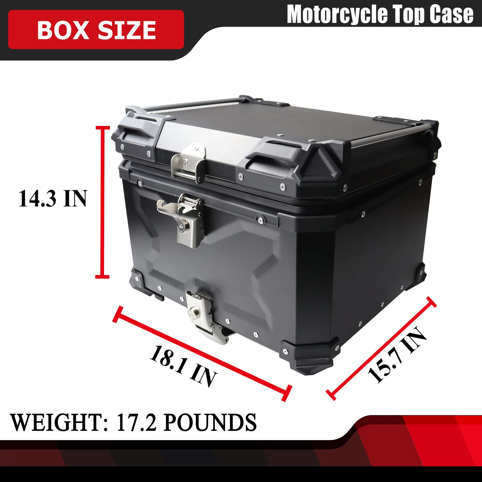 Fexon 55L Universal Motorcycle Top Case, Motorcycle Tail Box, Waterproof Motorcycle Rear Top Box, Aluminum Trunk Tour Tail Box For Store Helmet And Luggage