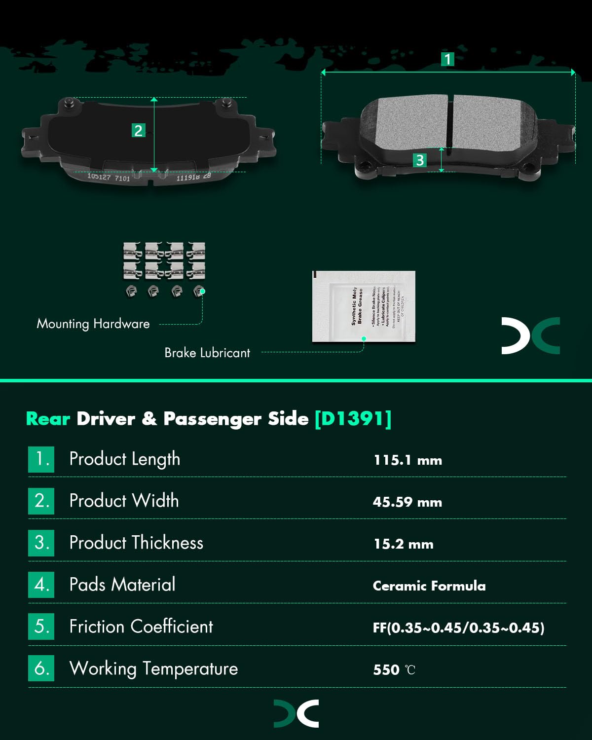 Scitoo D1391 Rear Ceramic Brake Pads Sets Fit For Lexus Gs200T / Gs300 / Gs350 / Is200T / Is250 / Is300 / Is350 / Rc200T / Rc300