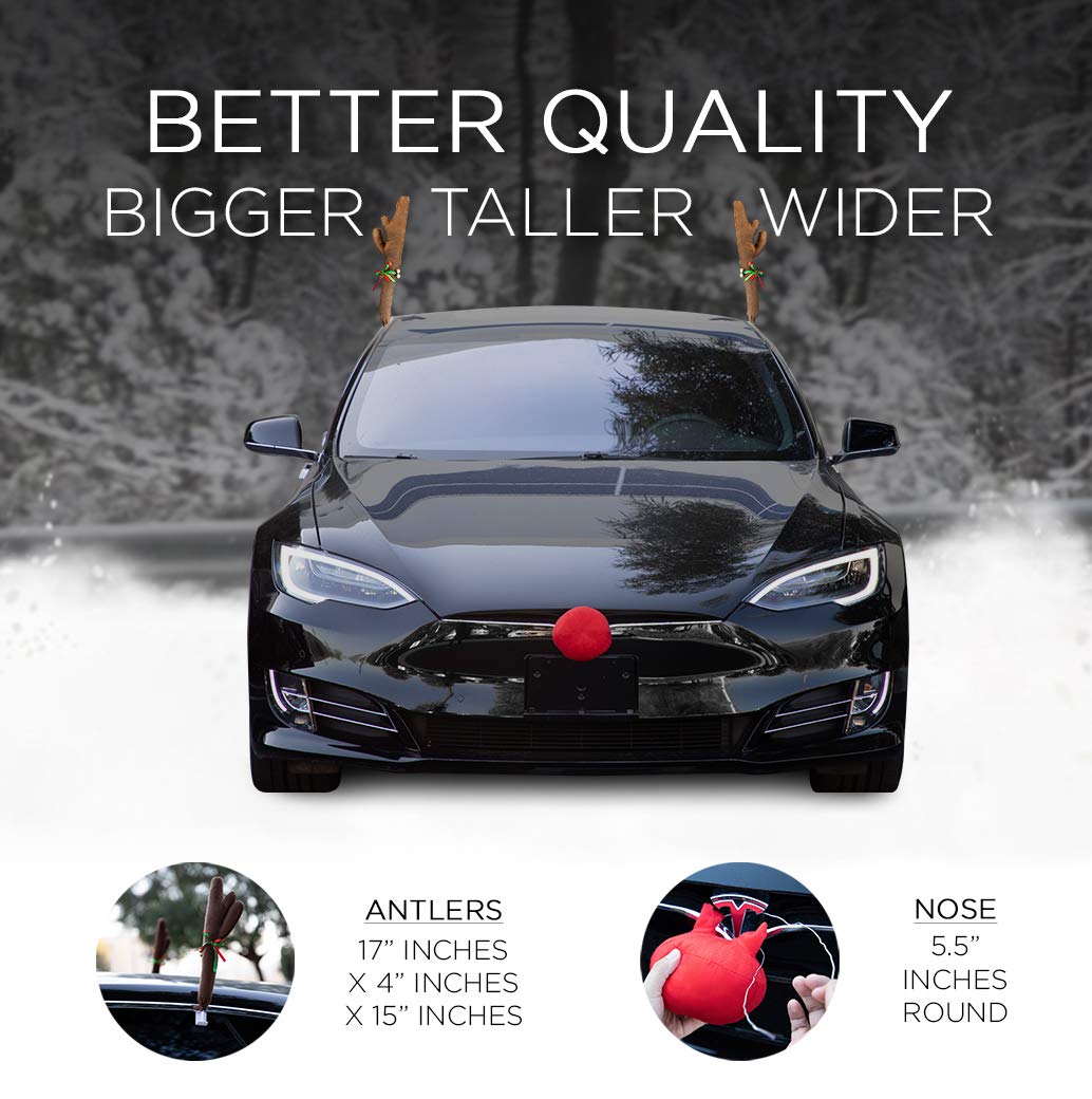 Oxgord Car Antlers And Nose - Christmas Decorations For Car Windows, Roof, And Grille - Holiday Accessories Decoration Kit For Cars, Suvs, Vans, And Trucks