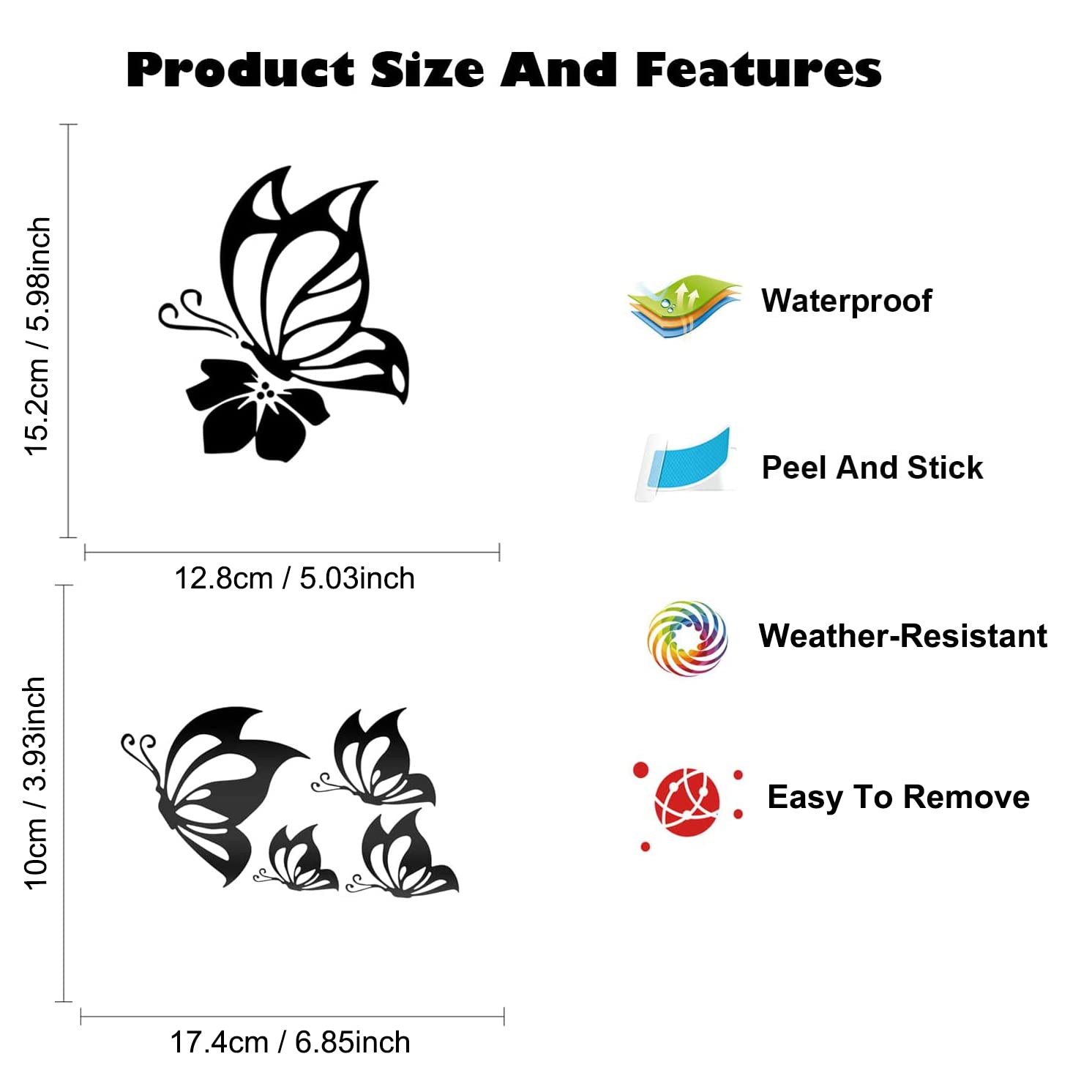 Leniutor 5Pcs Butterfly Car Decal Set, Waterproof Vinyl Butterflies Sticker for Cars Women Girl Car Stickers Beautiful Reflectiv