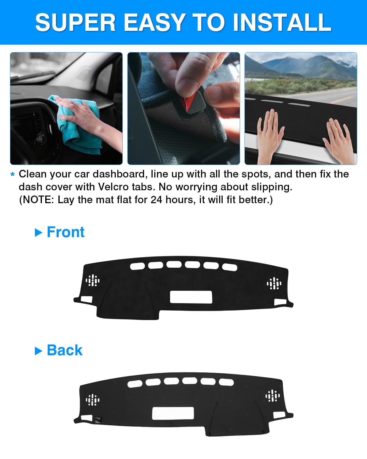 Cartist Suede Dashboard Cover Mat for Toyota RAV4 2013-2018, Black Nonslip Sunshade Protector, Dash Mat Accessories