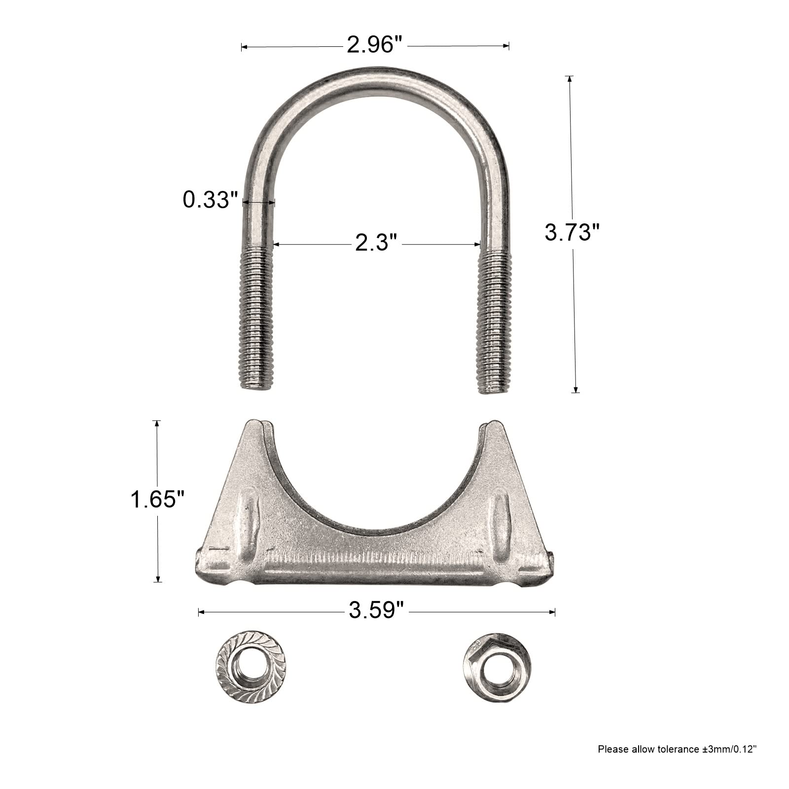 Heavy Duty 2.125'' (2 1/8 Inch)Exhaust Tail Pipe Stainless Steel Saddle Style U-Bolt Muffer Clamps