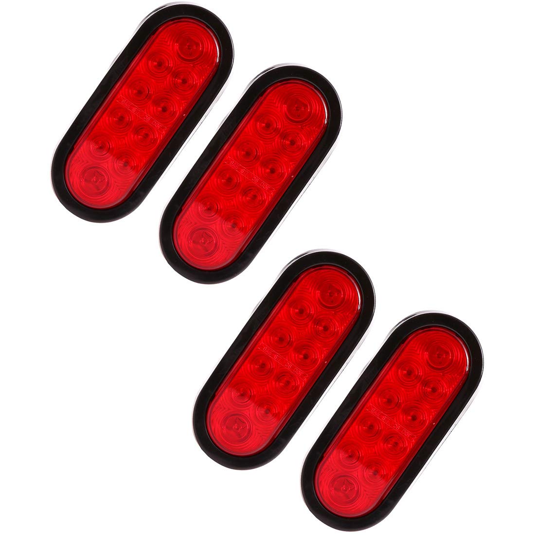 CZC AUTO 6 LED Waterproof Oval Red Trailer Lights Rear Stop Turn Signal Parking Tail Brake Lights for Trailer Truck RV (Red, 4