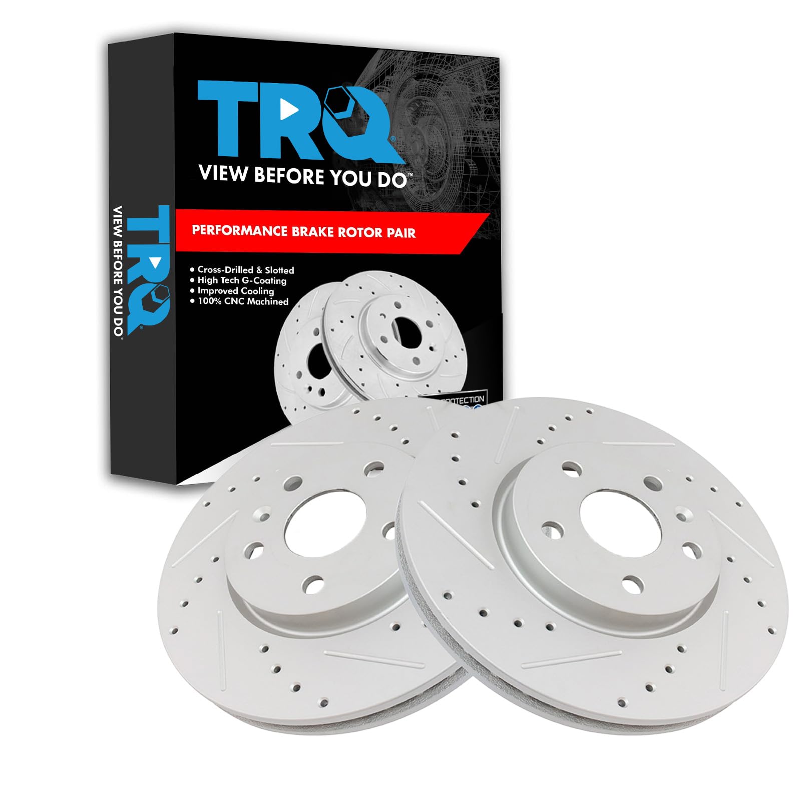Trq Front Performance Brake Rotor Drilled Slotted Pair Set For 9-5 / Allure/Camaro/Equinox/Impala/Lacrosse/Malibu/Malibu Limited