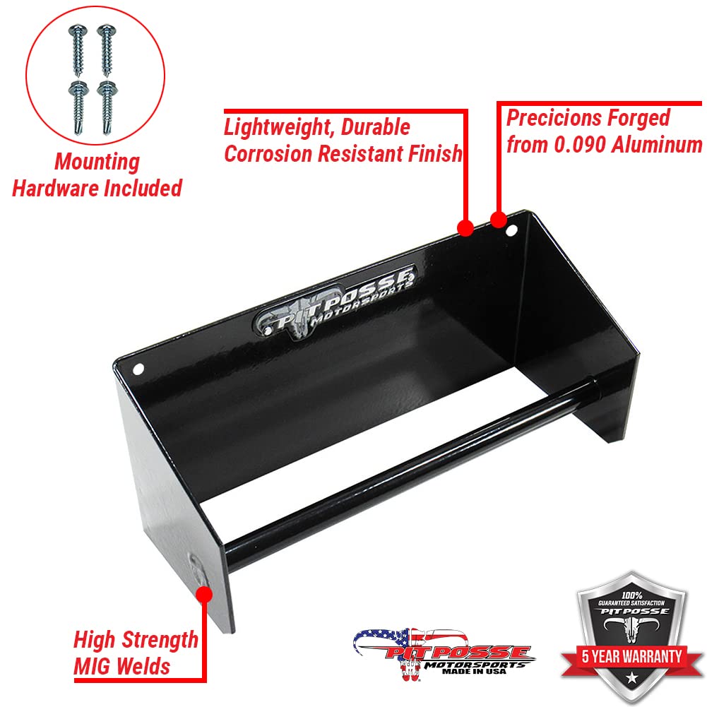 Pit Posse 442BK Ratchet Strap Tie Down Hangers Garage Trailer Storage Organizers -Set of 2 -Made in USA- Powder Coated Black Aluminum Junior Rack Holder-Race Car Enclosed Trailer