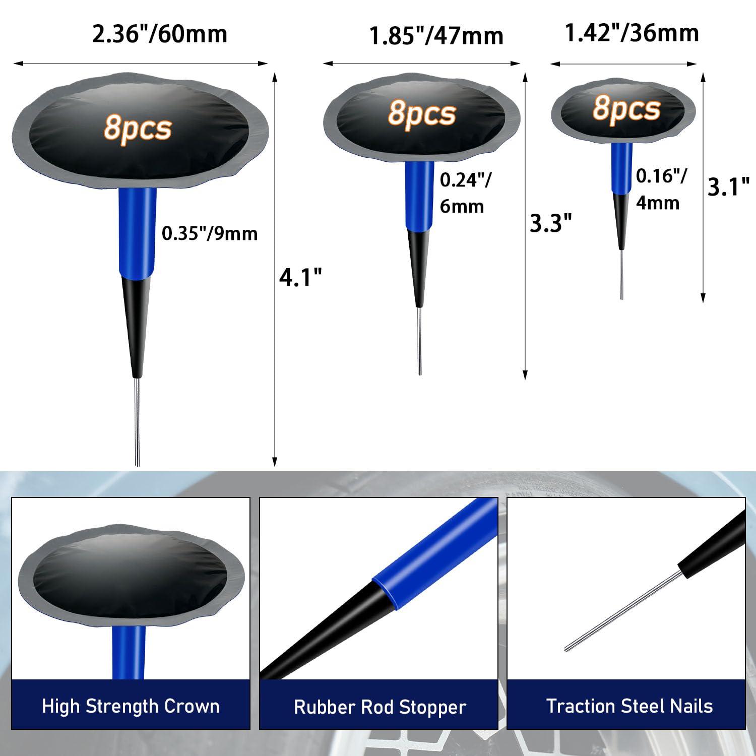 Socpuro Tire Repair Patch Tool Kit Including 24pcs Tire Patch Plugs, Tungsten Buffing Wheel, Tire Patch Roller with 4mm Twist Dr