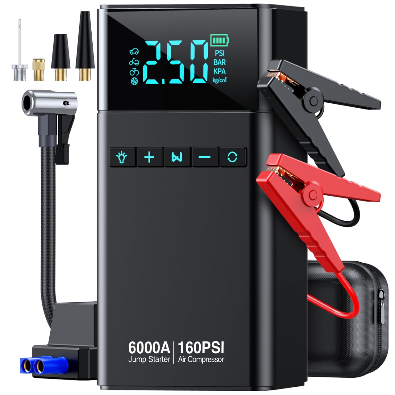 CZKBG 10-in-1 Portable Car Battery Jump Starter with Air Compressor, 6000A 160PSI Portable Car Jumper Starter (All Gas 12L Diese