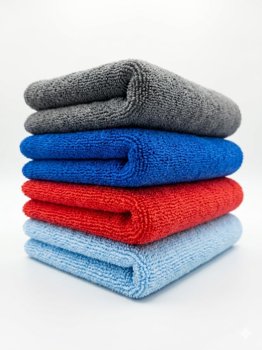 Microfiber Cloth 350 GSM, Size 40 x 40 cm, MultiColor, MultiPurpose Towel for Car, Bike, Household and Office Cleaning, Washin