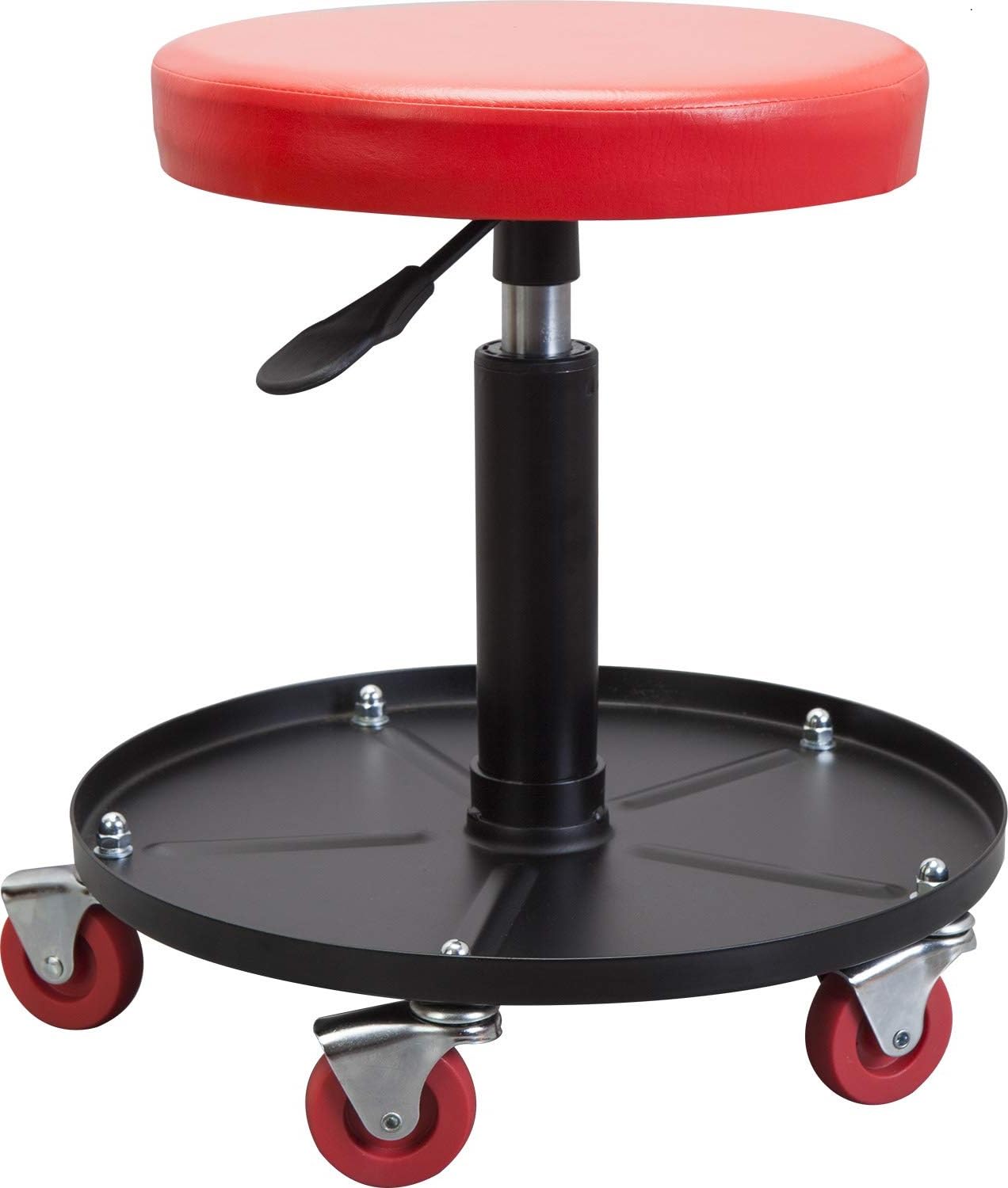Big RED Creeper Garage/Shop Seat: Heavy Duty Rolling Pneumatic Padded Adjustable Mechanic Stool with Tool Tray Storage, Red Larg