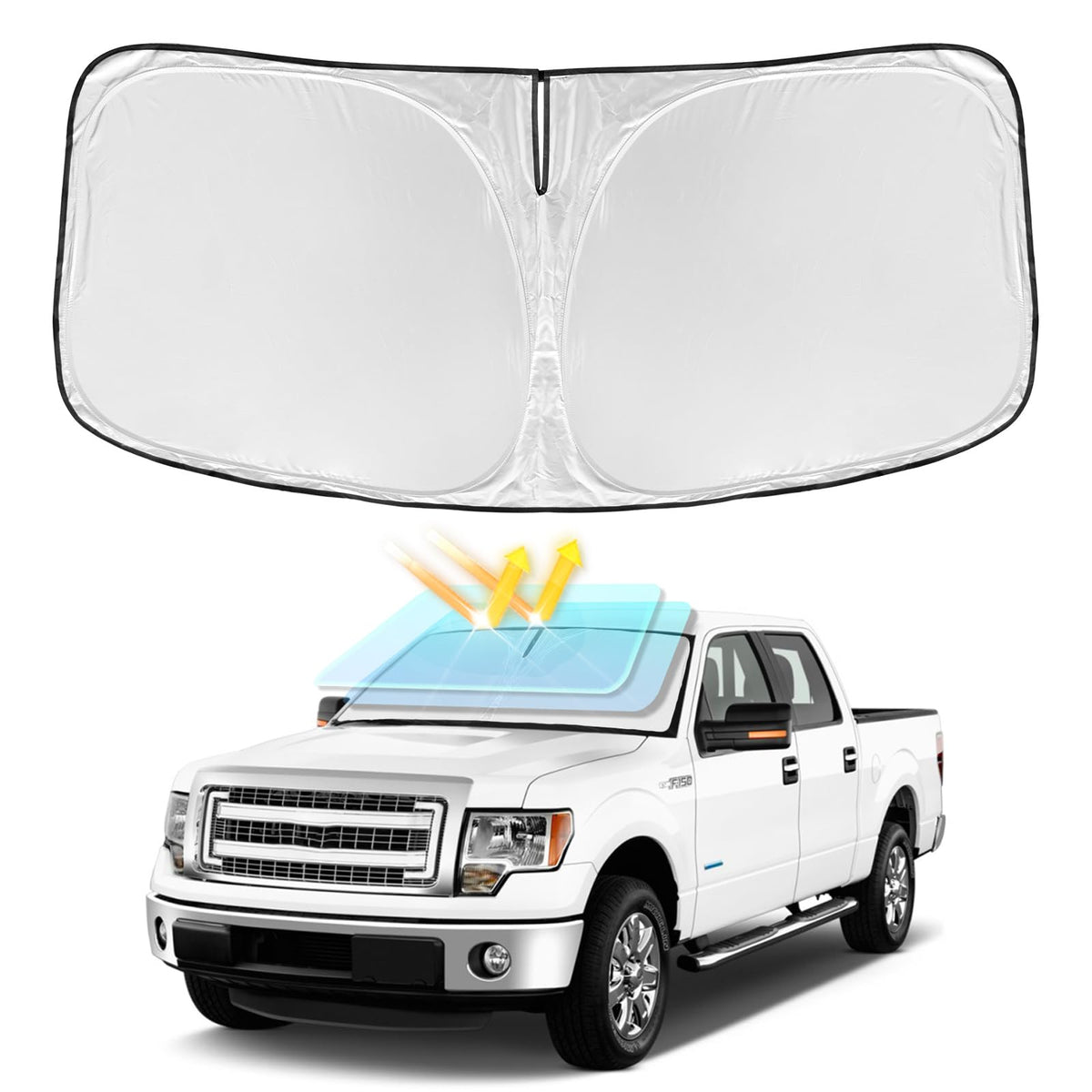 For Ford F150 2012-2014 Windshield Sun Shade - 4 Layers Car Sunshades For Front Windows Shade Cover Custom Fit F150 Sun Visor 24