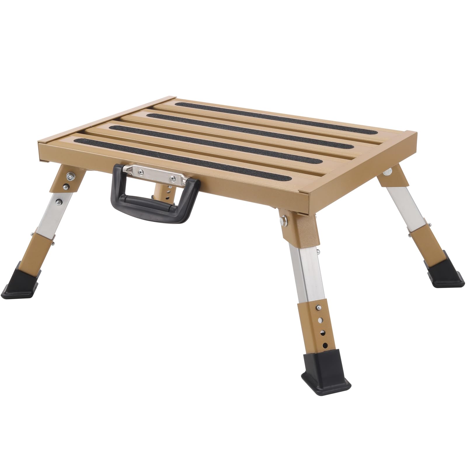 GarfatolRv RV Steps Aluminum Adjustable Stable Step with Portable Handle Supports Up to 1000 lb(Gold)