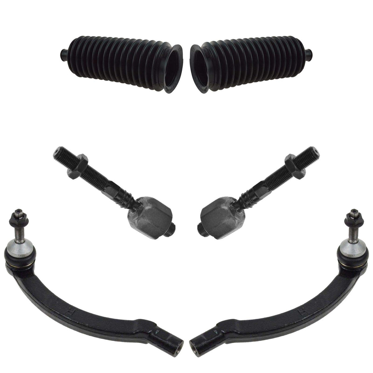 Trq Front Driver & Passenger Side Inner & Outer Steering Kit Steering Rack & Pinion Bellow Tie Rod Compatible With 2004-2009 Vol