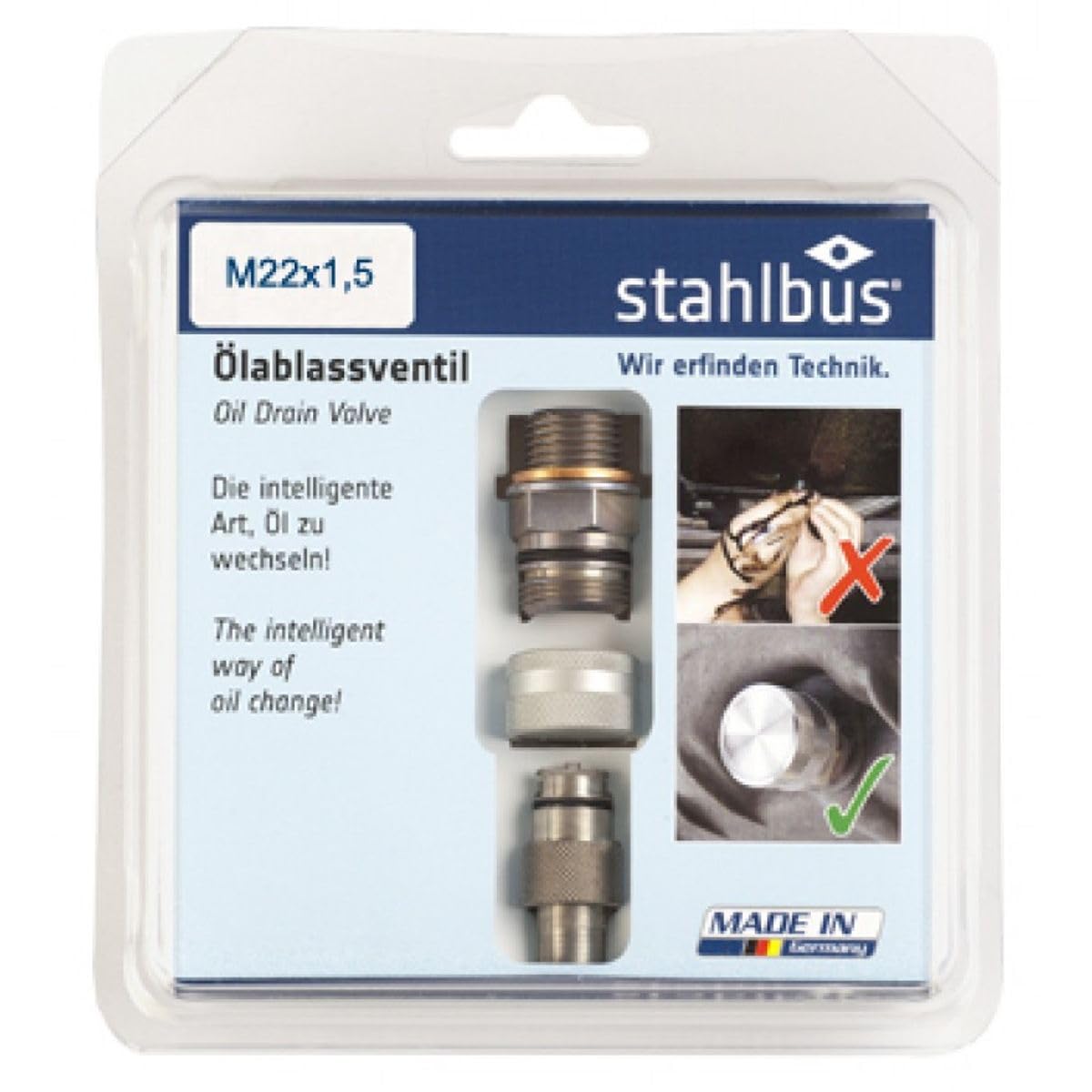 Stahlbus Oil Drain Valve Plug M22X1.5X12Mm Steel - Clean, Easy, No Tool Oil Change - Includes Oil Drain Plug, Washer, Cap, Conne