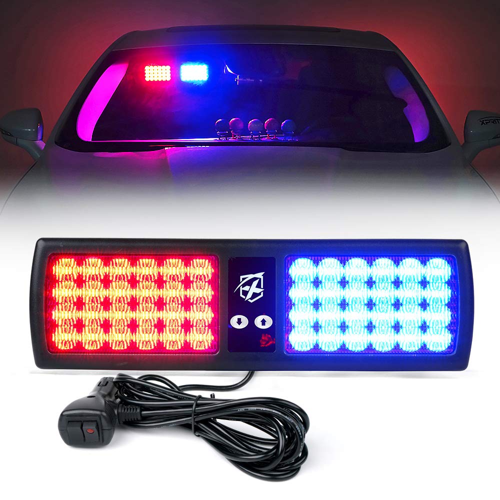Xprite Red Blue 48Led Visor Strobe Flashing Lights Interior Windshield Sunshield Emergency Warning Lights For Police Volunteer F