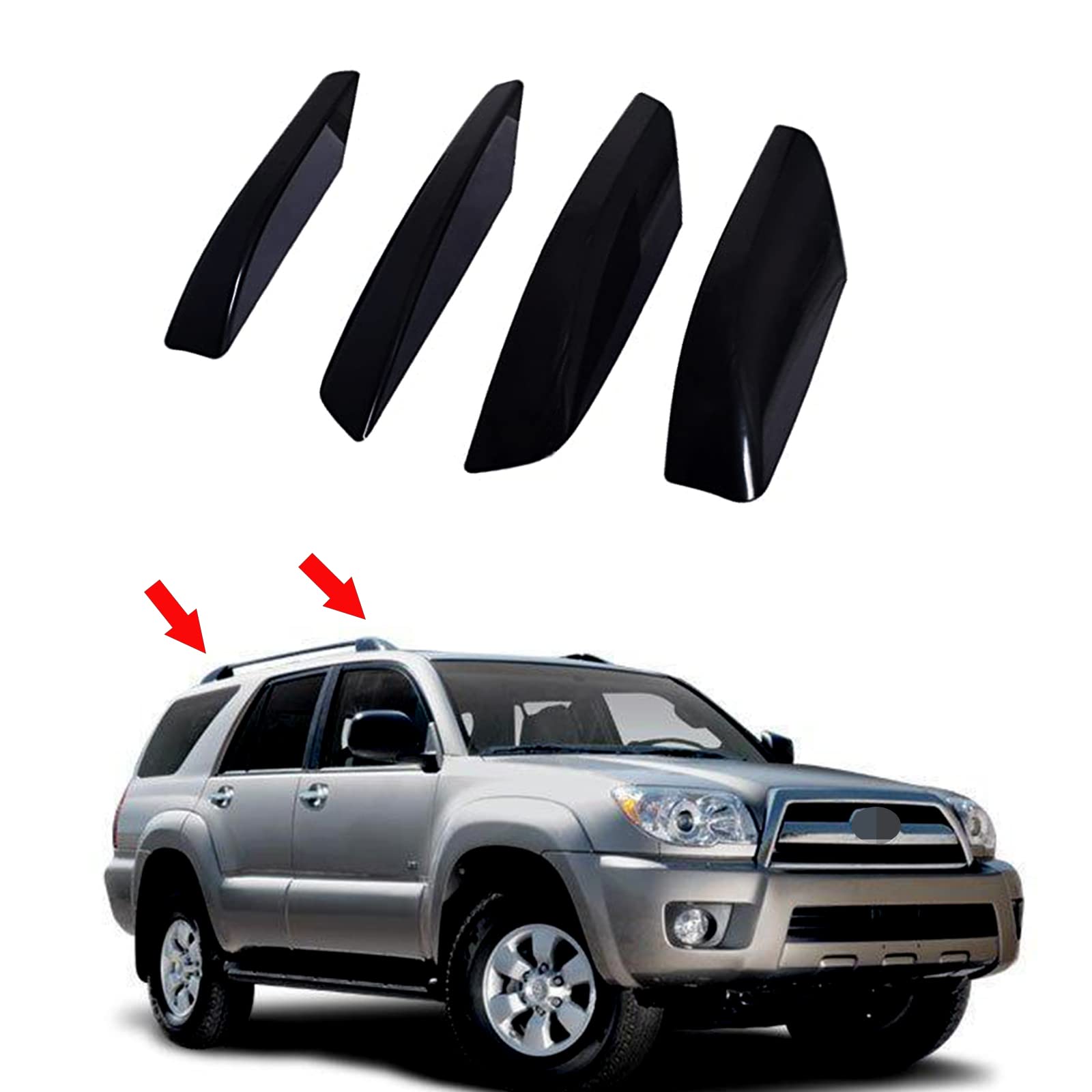 Tocatus Roof Cargo Rack Rail End Cover Shell Cap Trim For 2003-2009 Toyota 4Runner 4Wd N210, Black, 4Pcs