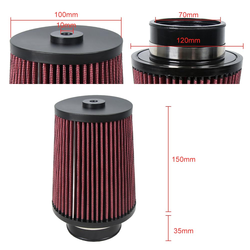 2.75 Inch 70 Mm Inlet Cold Air Intake Filter Cone Replacement Quality Dry Air Filter Red